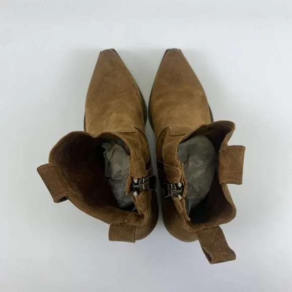 Sundance Sojourner Short Boots Cognac Brown Suede Zip Heel Western Women 37 US 7