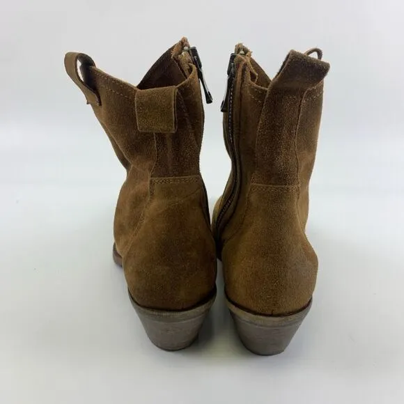 Sundance Sojourner Short Boots Cognac Brown Suede Zip Heel Western Women 37 US 7