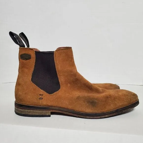 Superdry Tan Suede Chelsea Boots Size 10 Pull On Stretch Mens