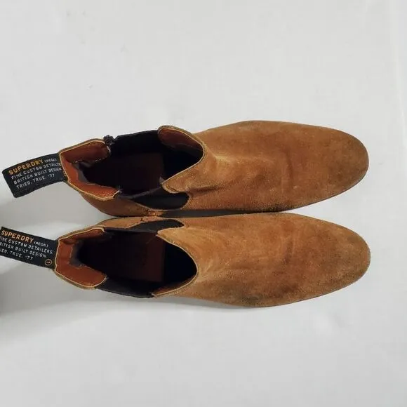 Superdry Tan Suede Chelsea Boots Size 10 Pull On Stretch Mens