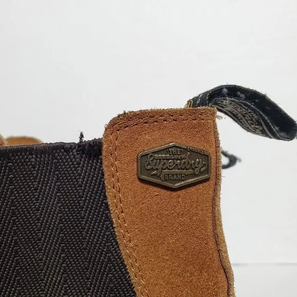 Superdry Tan Suede Chelsea Boots Size 10 Pull On Stretch Mens