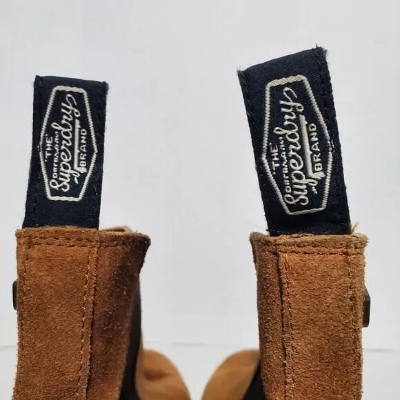 Superdry Tan Suede Chelsea Boots Size 10 Pull On Stretch Mens