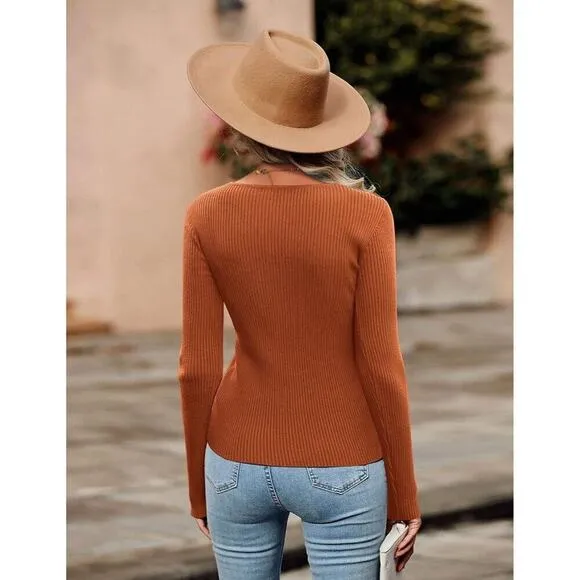 Sweaters for Women Caramel Long Sleeve Cutout Tops