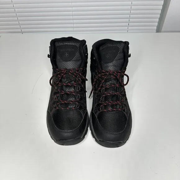 Swiss Tech Men’s Leather Hiker Boots Black Red Outdoor Size 10 NWOT