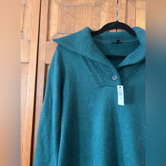 Talbots Women's Sz SP Preppy Green Supersoft Johnny Collar Sweater Dress