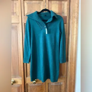 Talbots Women's Sz SP Preppy Green Supersoft Johnny Collar Sweater Dress