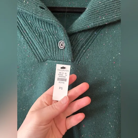 Talbots Women's Sz SP Preppy Green Supersoft Johnny Collar Sweater Dress