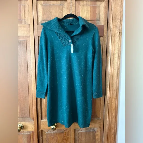 Talbots Women's Sz SP Preppy Green Supersoft Johnny Collar Sweater Dress