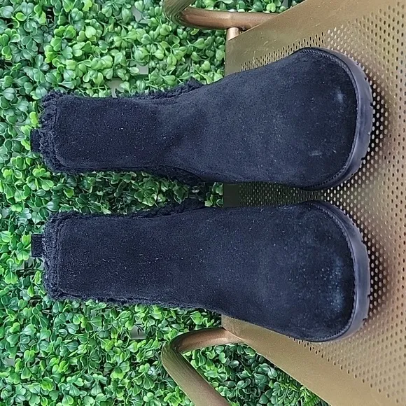 Talbots Womens Tish 100% Suede Leather Shearling Trimmed Ankle Boots Blk Sz 10M