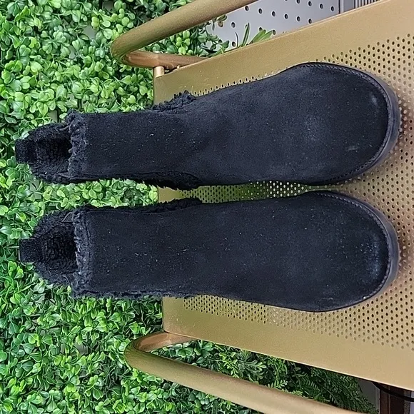 Talbots Womens Tish 100% Suede Leather Shearling Trimmed Ankle Boots Blk Sz 10M