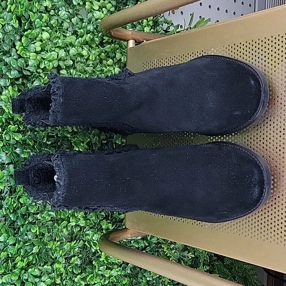Talbots Womens Tish 100% Suede Leather Shearling Trimmed Ankle Boots Blk Sz 10M