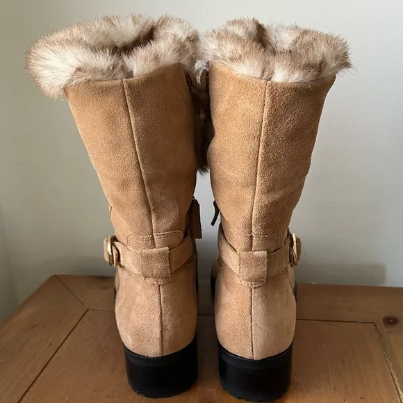 Talbots Women’s Tish Foldover Suede Faux Fur lined Ankle Boot Tan 9.5