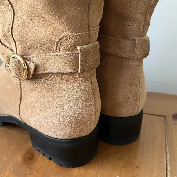 Talbots Women’s Tish Foldover Suede Faux Fur lined Ankle Boot Tan 9.5