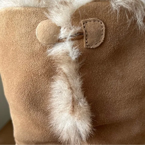 Talbots Women’s Tish Foldover Suede Faux Fur lined Ankle Boot Tan 9.5