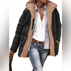 Tankaneo Reversible Puffer Sherpa Lined Fleece Winter Coat Casual ZipUp Hooded10