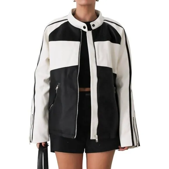 Tankaneo Womens Faux Leather Black Jackets Zip up Jackets coat