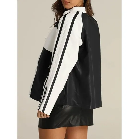 Tankaneo Womens Faux Leather Black Jackets Zip up Jackets coat