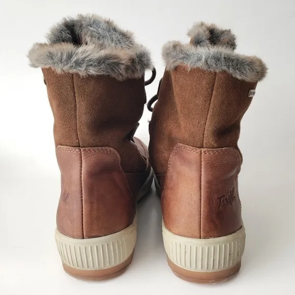 Tara M. Wilson Fur Lined Brown Leather Lace-up Boots Size 7 Waterproof Size 7