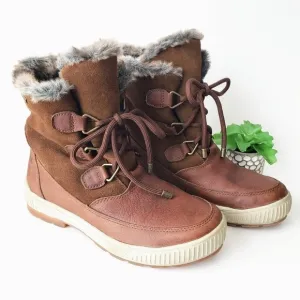 Tara M. Wilson Fur Lined Brown Leather Lace-up Boots Size 7 Waterproof Size 7