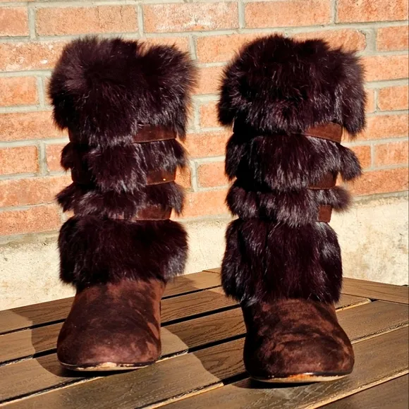 Taryn Rose genuine rabbit fur ankle boots