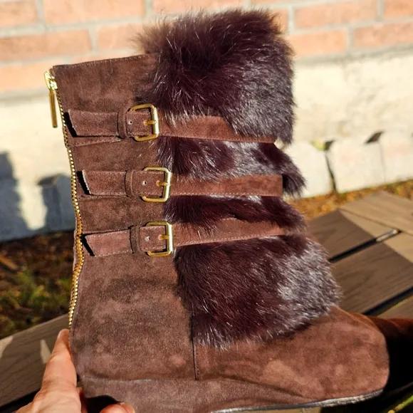 Taryn Rose genuine rabbit fur ankle boots