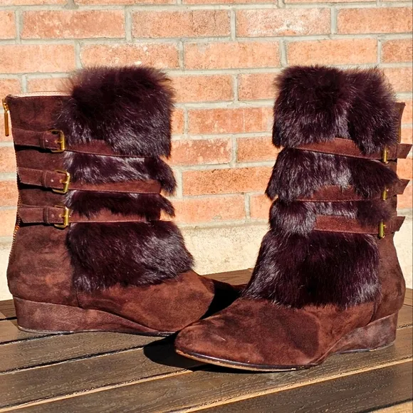 Taryn Rose genuine rabbit fur ankle boots