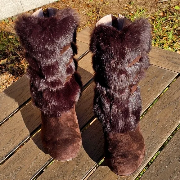Taryn Rose genuine rabbit fur ankle boots