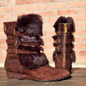 Taryn Rose genuine rabbit fur ankle boots