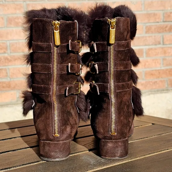 Taryn Rose genuine rabbit fur ankle boots