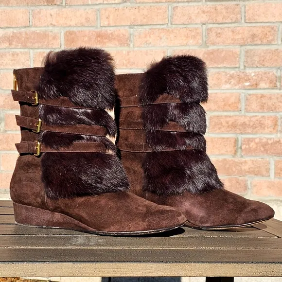 Taryn Rose genuine rabbit fur ankle boots