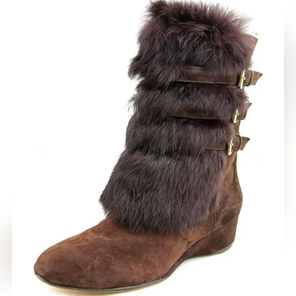 Taryn Rose genuine rabbit fur ankle boots
