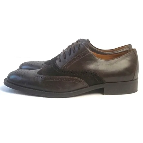 Tasso Elba Vitale Brown Leather and Suede Lace-up Wingtip Oxford Dress S…