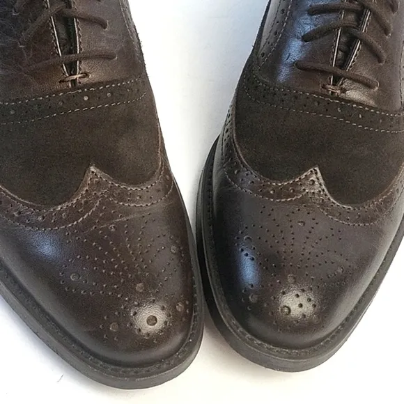 Tasso Elba Vitale Brown Leather and Suede Lace-up Wingtip Oxford Dress S…