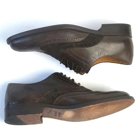 Tasso Elba Vitale Brown Leather and Suede Lace-up Wingtip Oxford Dress S…