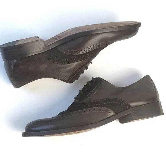 Tasso Elba Vitale Brown Leather and Suede Lace-up Wingtip Oxford Dress S…