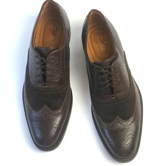 Tasso Elba Vitale Brown Leather and Suede Lace-up Wingtip Oxford Dress S…