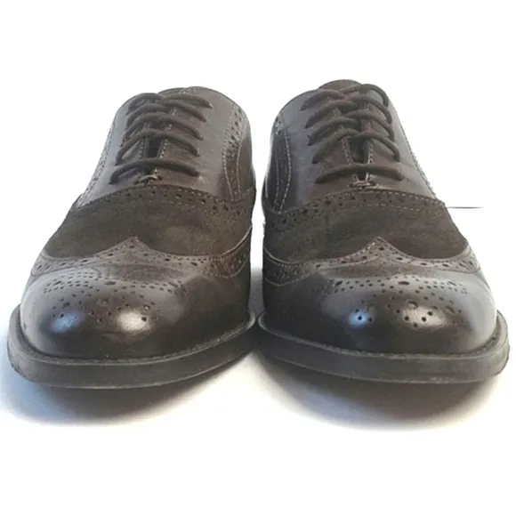 Tasso Elba Vitale Brown Leather and Suede Lace-up Wingtip Oxford Dress S…