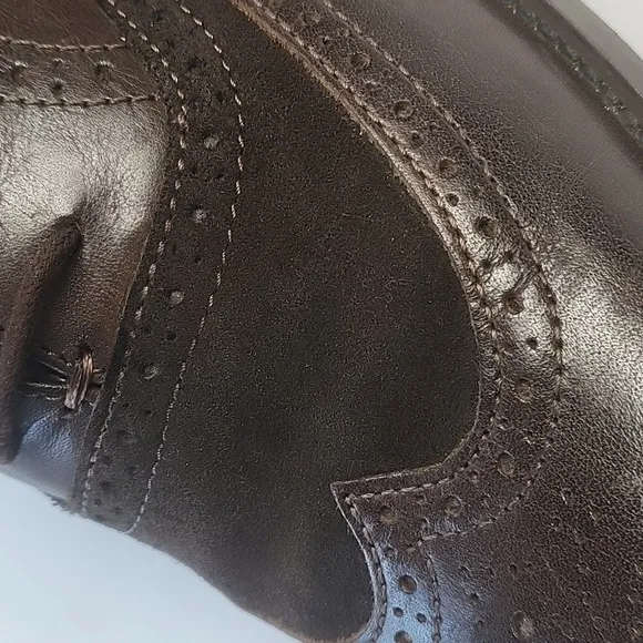 Tasso Elba Vitale Brown Leather and Suede Lace-up Wingtip Oxford Dress S…