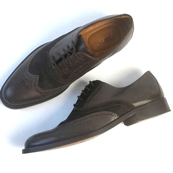 Tasso Elba Vitale Brown Leather and Suede Lace-up Wingtip Oxford Dress S…