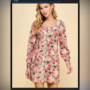 TCEC courdoury long sleeve cottagecore floral mini dress S Anthropologie pink