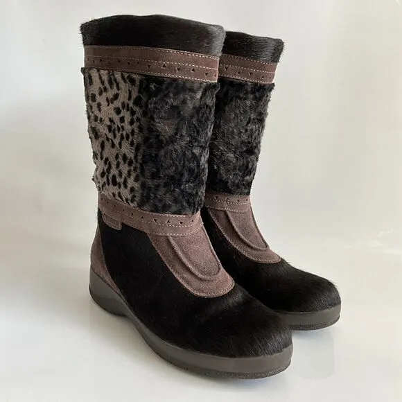 Technica Boots Women Size 9B Brown Suede Animal Print Lined Calf High Italy