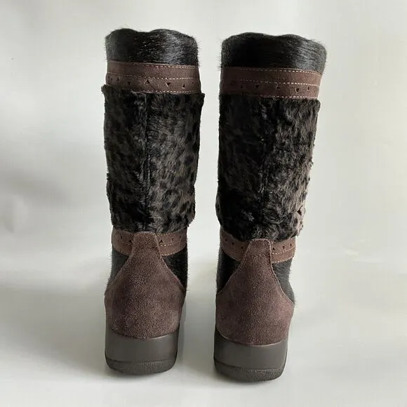 Technica Boots Women Size 9B Brown Suede Animal Print Lined Calf High Italy