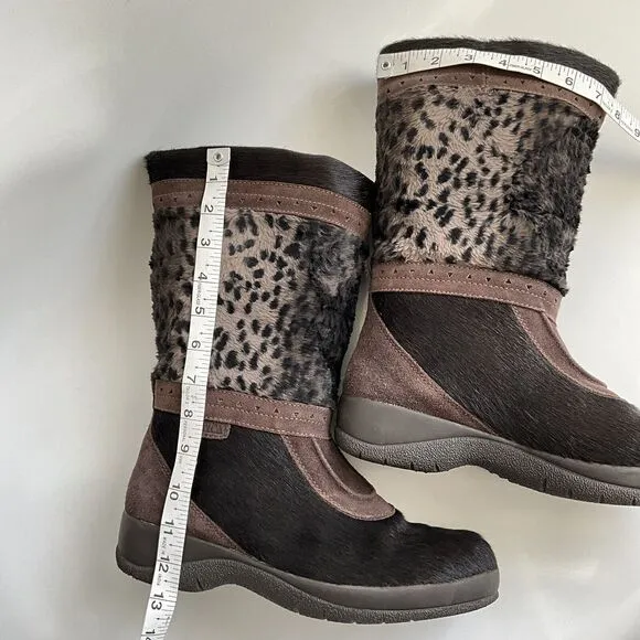 Technica Boots Women Size 9B Brown Suede Animal Print Lined Calf High Italy