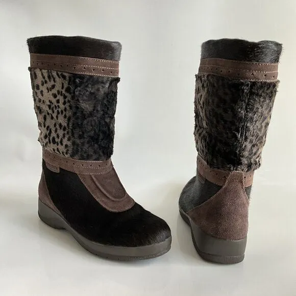 Technica Boots Women Size 9B Brown Suede Animal Print Lined Calf High Italy