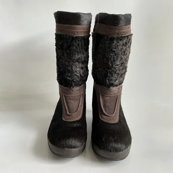 Technica Boots Women Size 9B Brown Suede Animal Print Lined Calf High Italy
