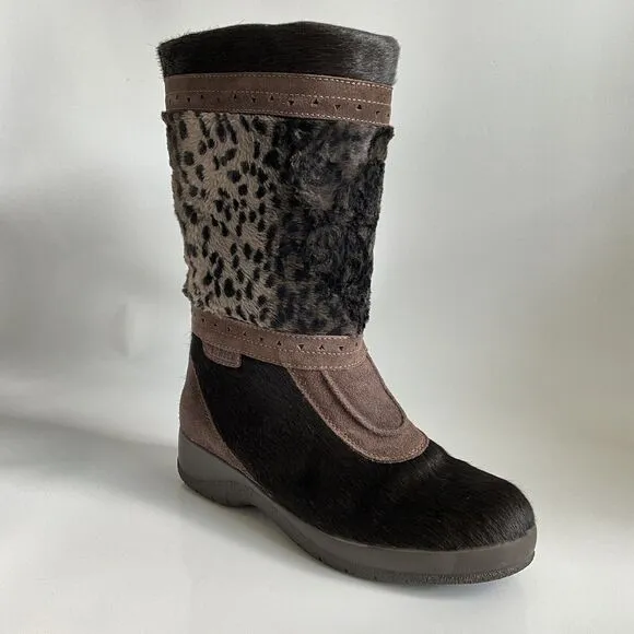 Technica Boots Women Size 9B Brown Suede Animal Print Lined Calf High Italy