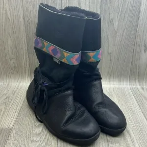 TECNICA Black Leather &amp; Shearling Tribal Print Mid-Calf Winter Boots