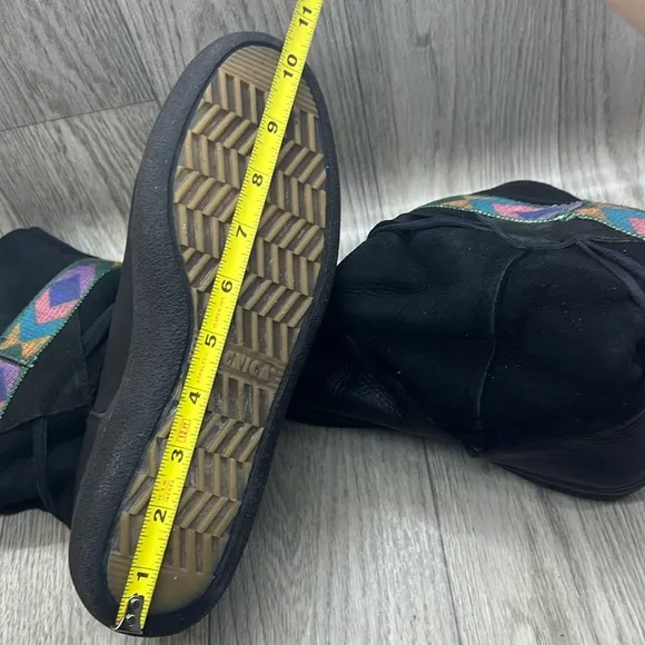 TECNICA Black Leather &amp; Shearling Tribal Print Mid-Calf Winter Boots