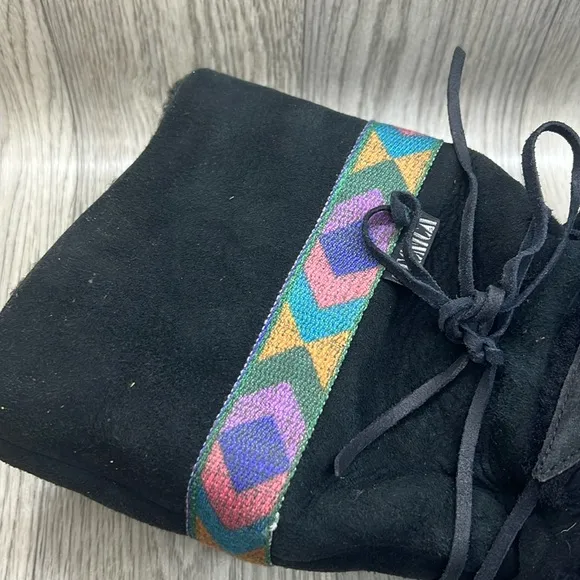 TECNICA Black Leather &amp; Shearling Tribal Print Mid-Calf Winter Boots