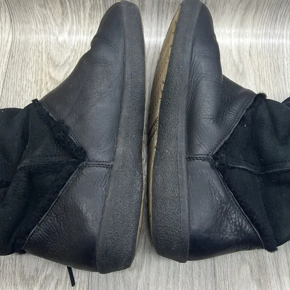 TECNICA Black Leather &amp; Shearling Tribal Print Mid-Calf Winter Boots